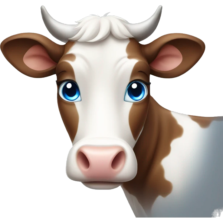 cute brown and white cow with blue eyes  emoji