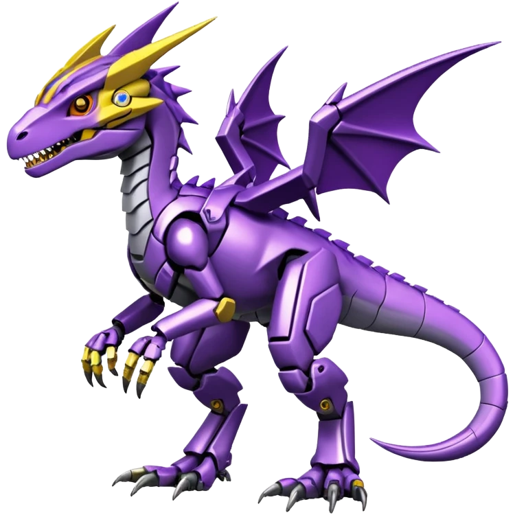 Cool Edgy Purple Yellow Digimon-Fakemon-Guilmon-Velociraptor-Dragon-Mecha full body emoji