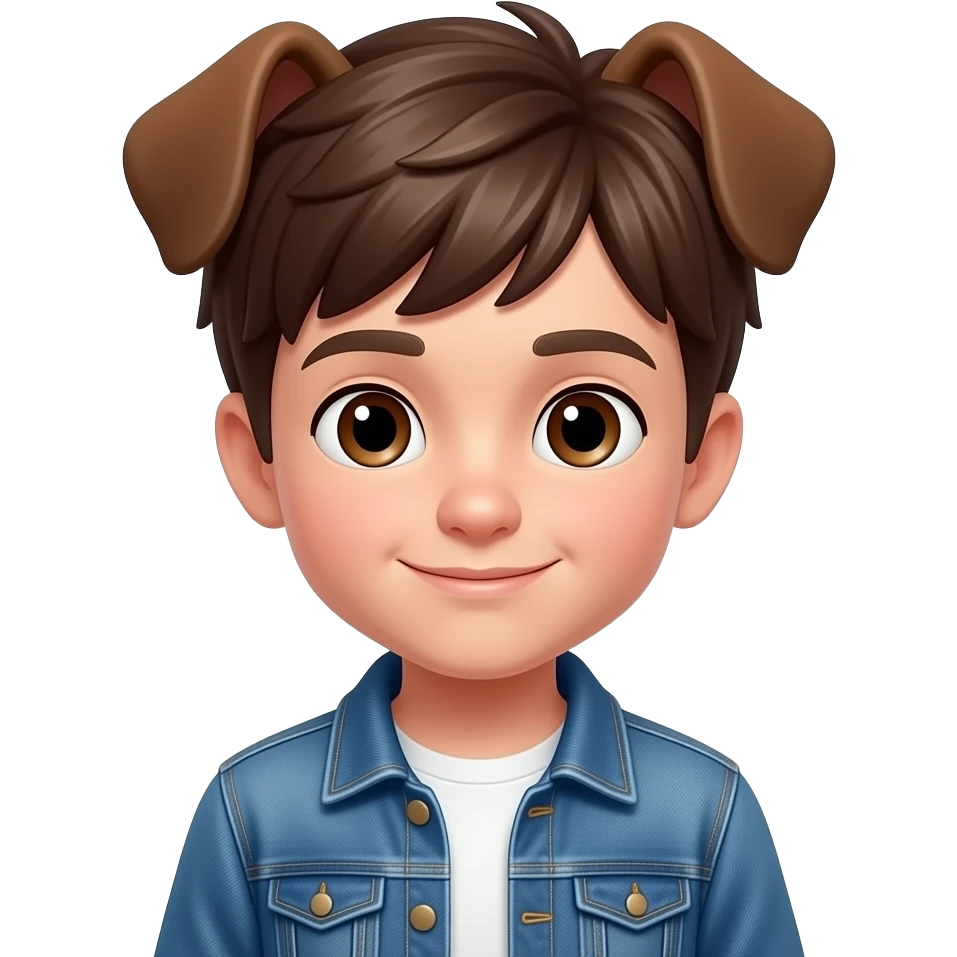 Boy with brown hair and brown eyes with puppy ears emoji