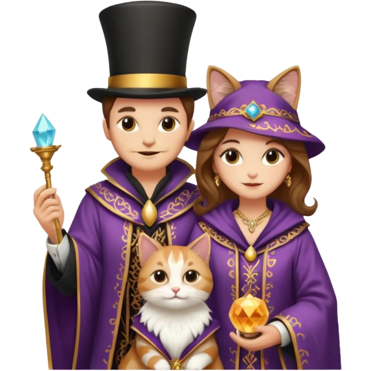 magician couple and their pet cat emoji