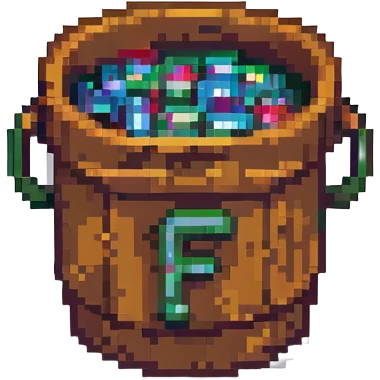 pixel art style bucket with the letter F on it emoji