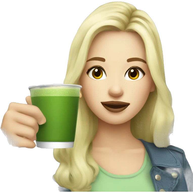 Blonde girl drinking matcha tea emoji