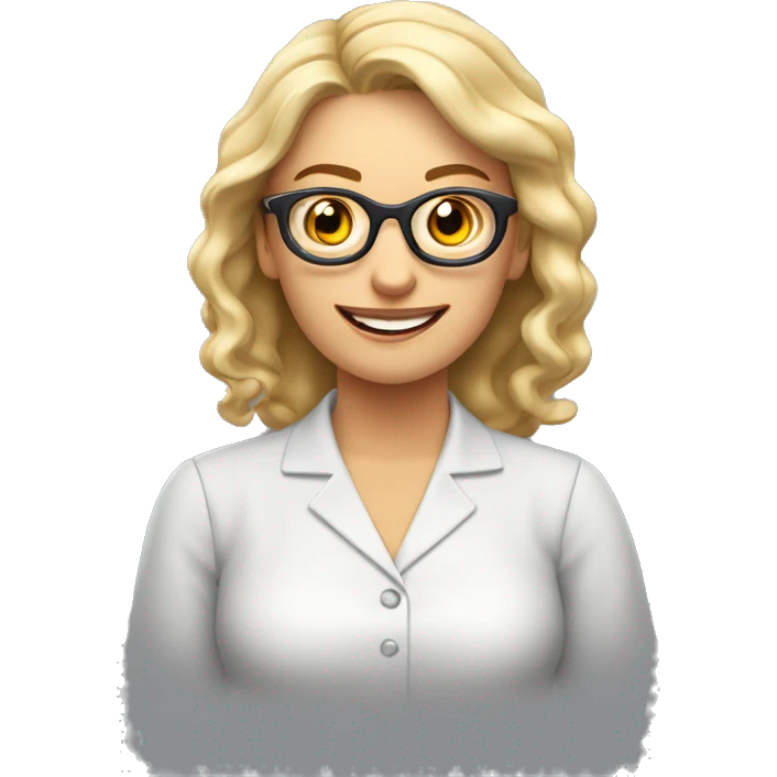 PROFESORA RUBIA, CON RULOS Y LENTES DANDO CLASE emoji