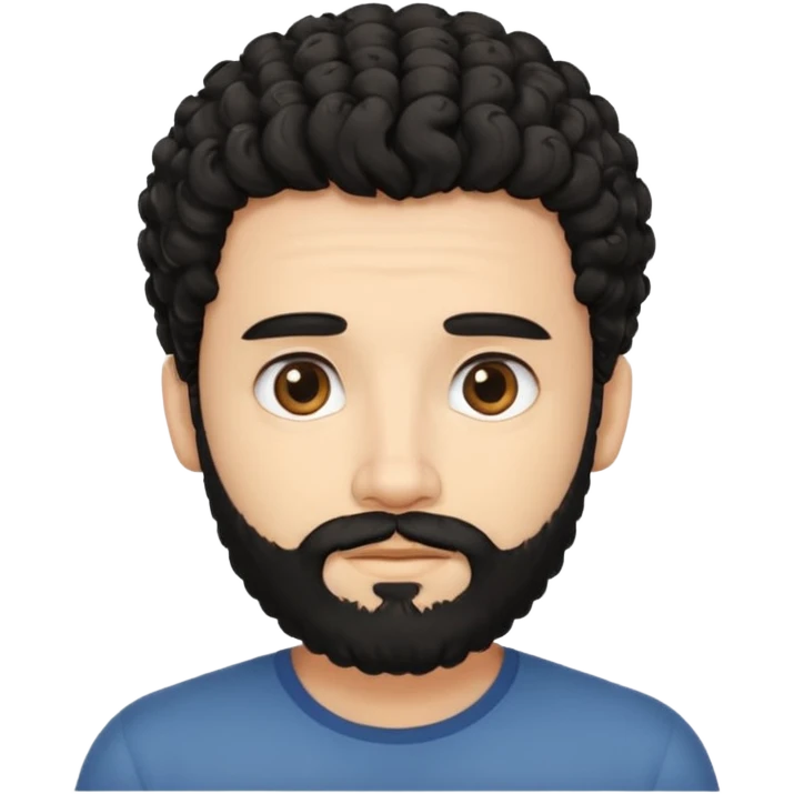 This is a cartoon-style avatar of a man with curly black hair, a beard, and a calm expression emoji