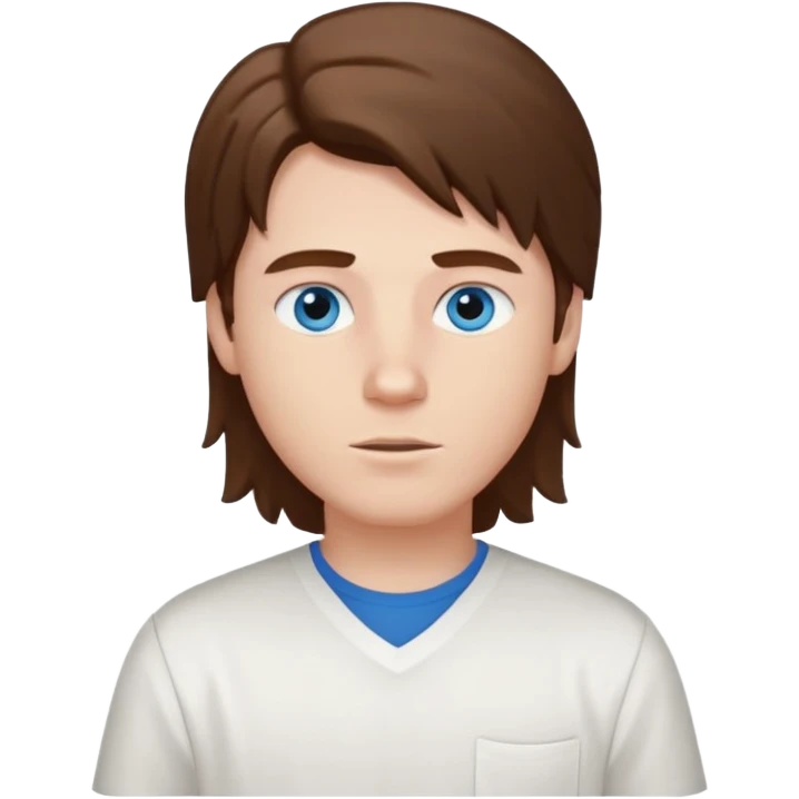 White boy with blue eyes and brown semi long hair with a White shirt emoji