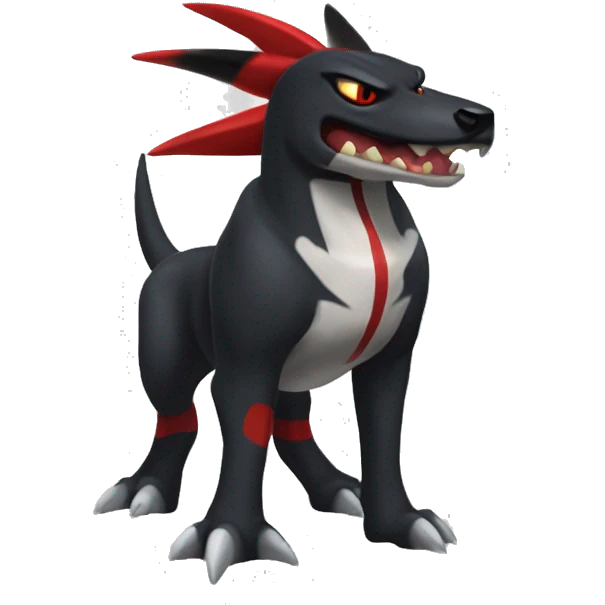 Black Cool Edgy Nargacuga-Houndoom-Garchomp Fakémon  with White and Red Edgy markings emoji