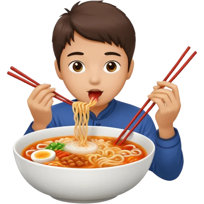 student eating ramyun with steam rising from bowl emoji
