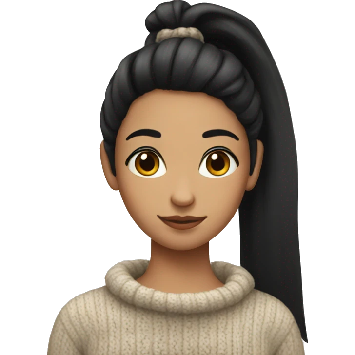 girl with black hair in a ponytail and a cozy sweater emoji