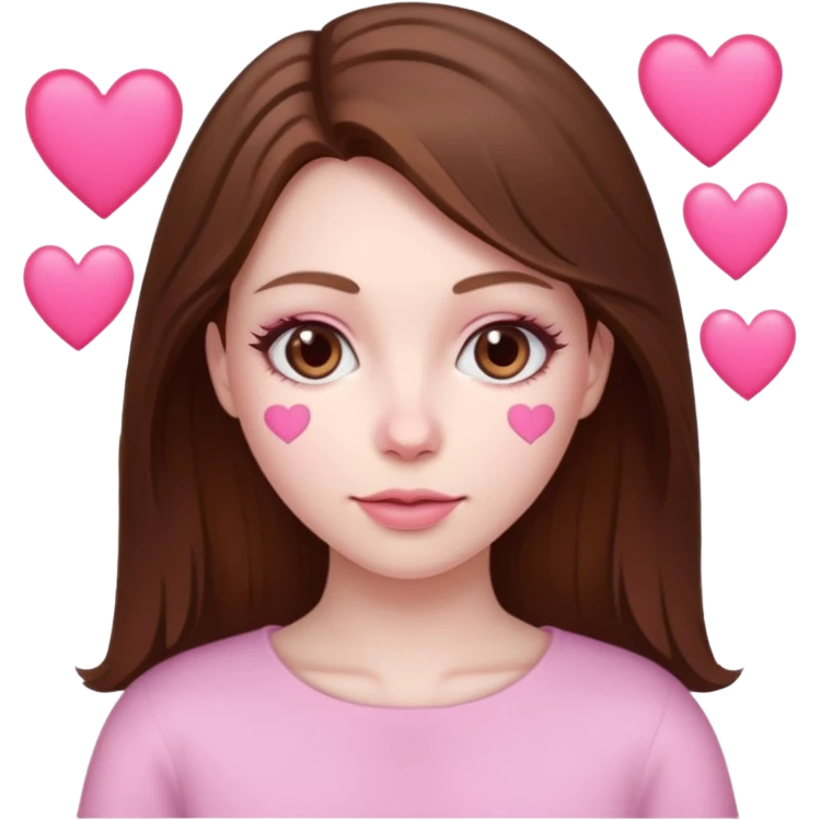 mujer con corazones rosas pelo cafe emoji