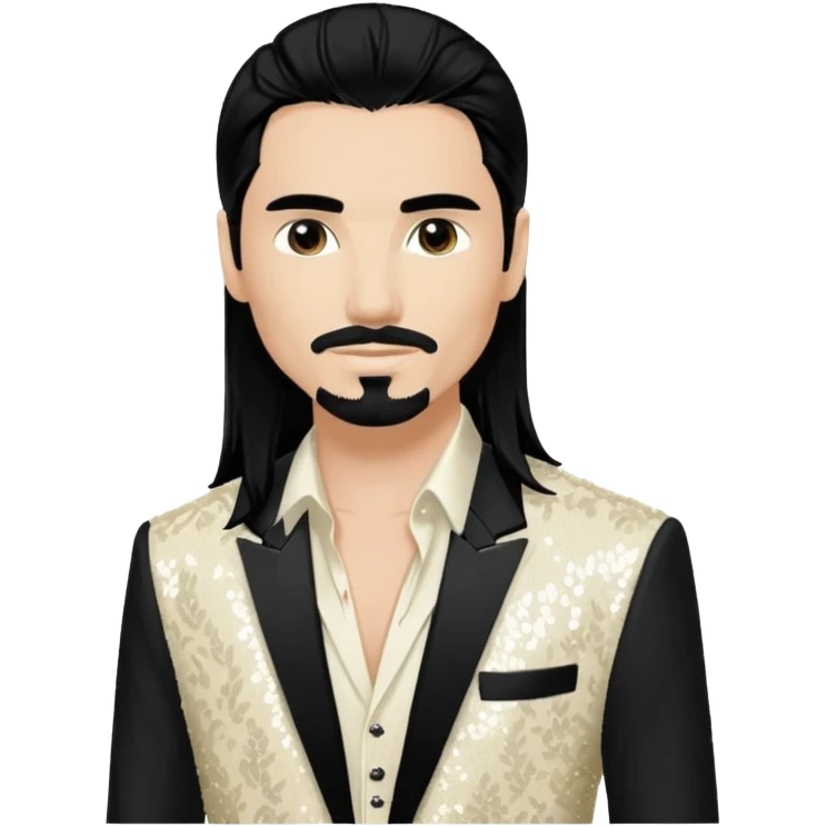 Kevin Richardson from Backstreet Boys with long black hair, ivory sequin outfit emoji