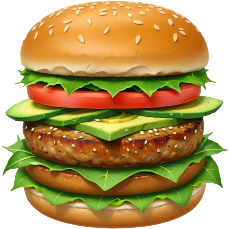 tuna burger with cucumber, arugula, avocado, and a salad on the side emoji