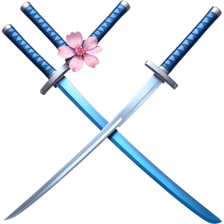 Blue katana with multiple sakura flowers behind it emoji