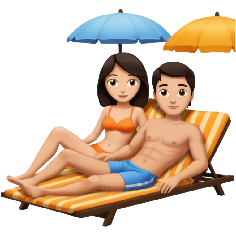 quiero que pongas ubna apreja pelo moreno piel blanca tomando el sol y relajados emoji