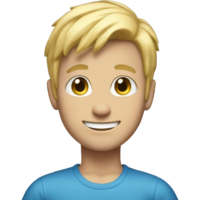 full body, boy with blue eyes and blond hair, happy emoji