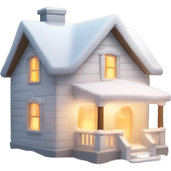 Cozy white winter house with warm light inside emoji