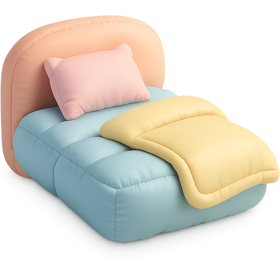 soft cushion style illustration of a bed, pastel colors emoji