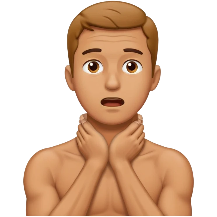 Guy holding his neck, choking himself ￼ emoji