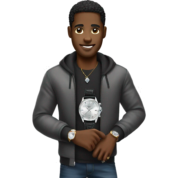 black man wearing a shiny diamond watch emoji