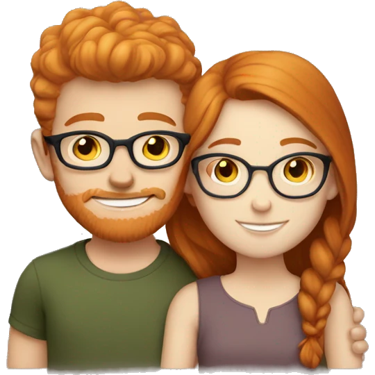 Ginger haired white girl and BROWN haired white boy with glasses hugging  emoji
