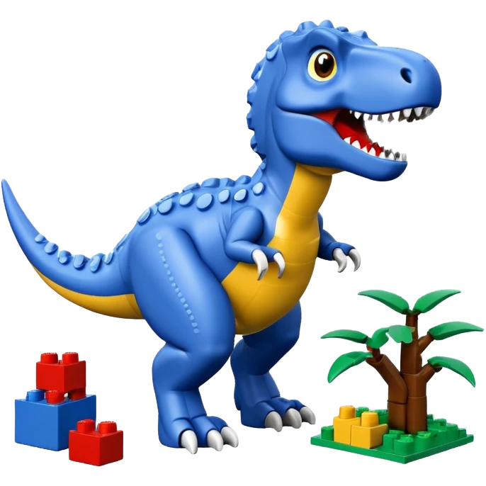 A cute blue t-rex building with LEGO bricks emoji