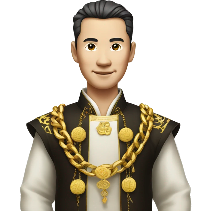 rich chinese man with gold chain in national dress emoji