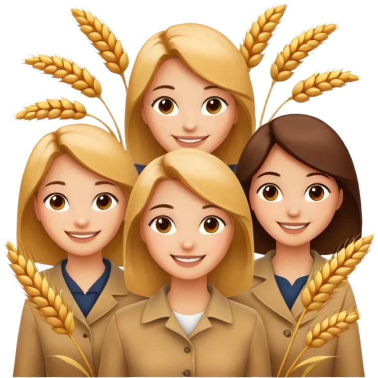 women happy satisfied in different angel with minimal wheat flying arround emoji