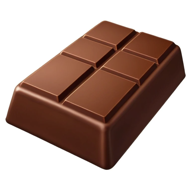3D emoji style chocolate bar, original shape and color, simplified and stylized with smooth glossy surfaces, soft shadows, minimal details, clean lines, no text or branding, high quality, even lighting, isolated on white background, in the visual style of official Apple emojis emoji