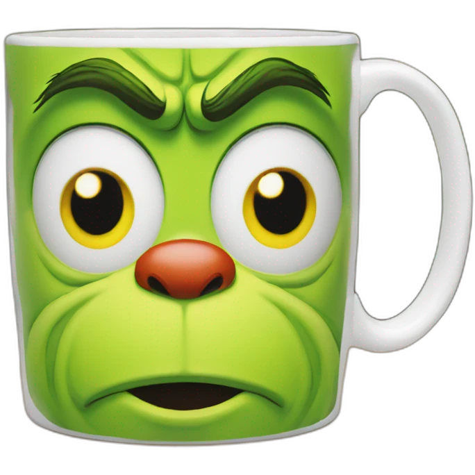 Grinch face shaped mug yellow eyes emoji
