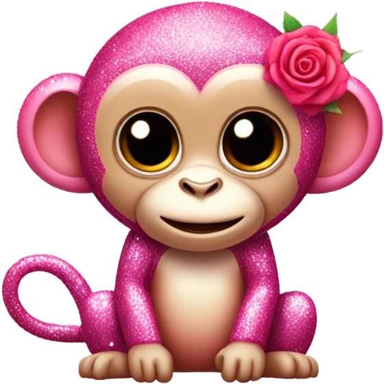 Pink ombre sparkly monkey with roses  emoji