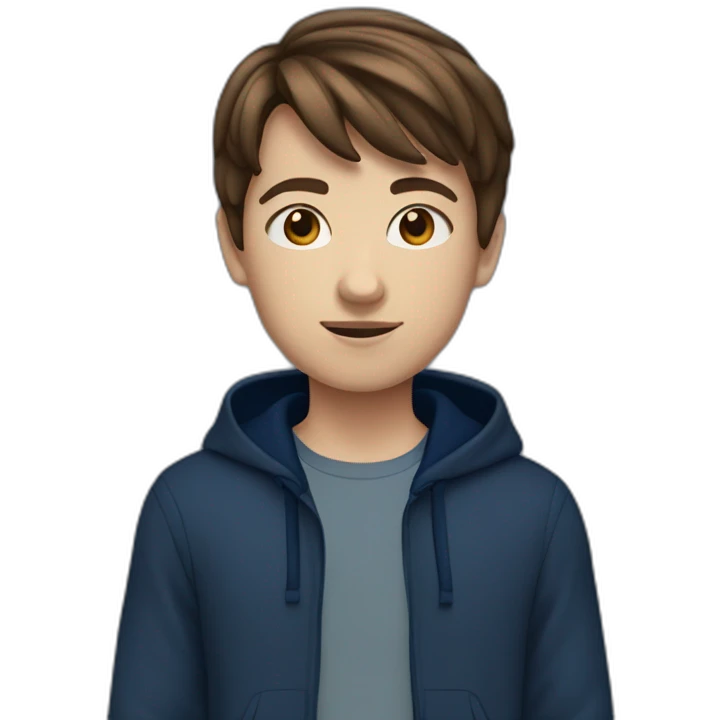 13 Year old kid with brown hair with navy-ish blue hoodie and dark blue pants emoji