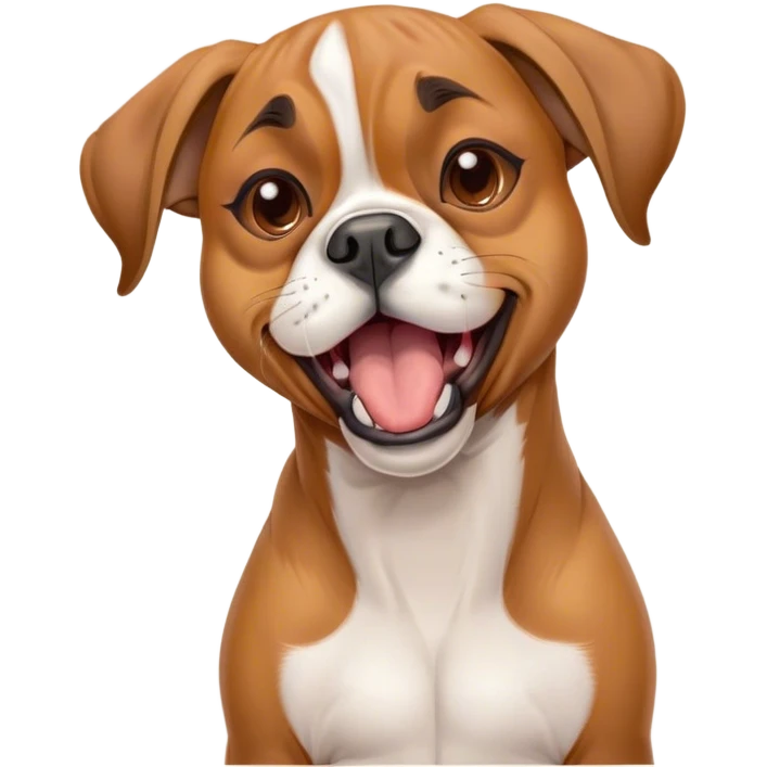 Cinematic Cute Yawning Fawn Boxer dog Portrait Emoji, Head tilted slightly with a dramatic, wide-open yawn, showcasing a short fawn Fur with a crisp white muzzle and chest, floppy ears slightly drooping, round brown eyes barely open in drowsy contentment, Simplified yet irresistibly adorable features, highly detailed, glowing with a soft, cozy glow, high shine, relaxed yet expressive, stylized with a touch of whimsy, bright and endearing, soft glowing outline, capturing the essence of a sleepy yet affectionate guardian, so drowsy it feels like it could stretch right out of the screen and curl up for a nap! emoji