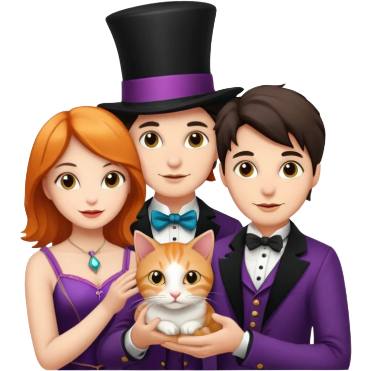 magician couple and their pet cat emoji