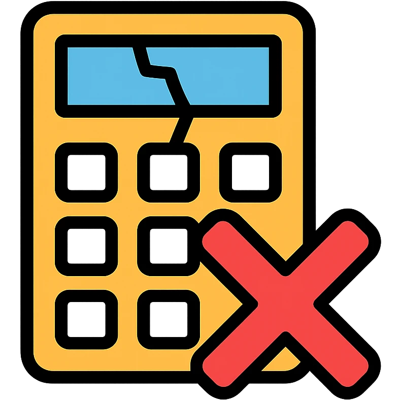 broken calculator with a big red cross emoji