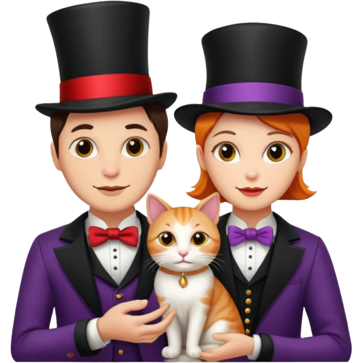 magician couple and their pet cat emoji