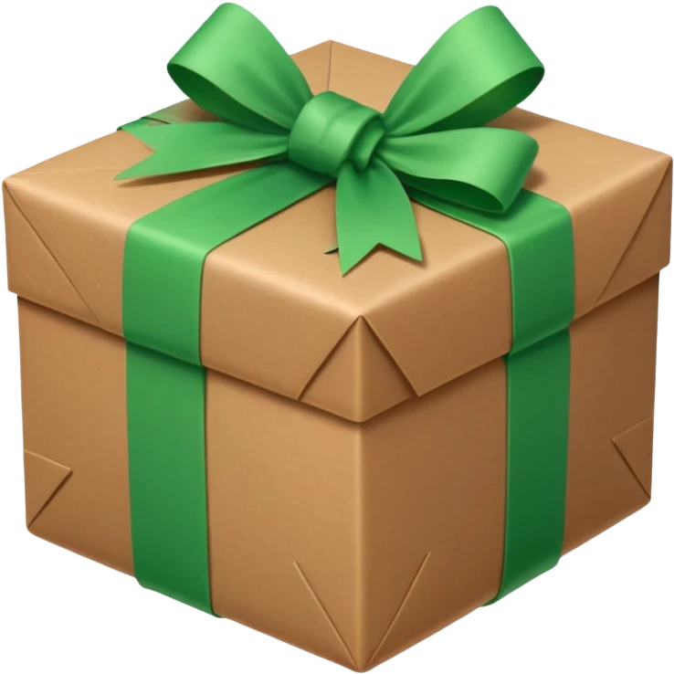 a brown package  bow with green checkbox in the corner emoji