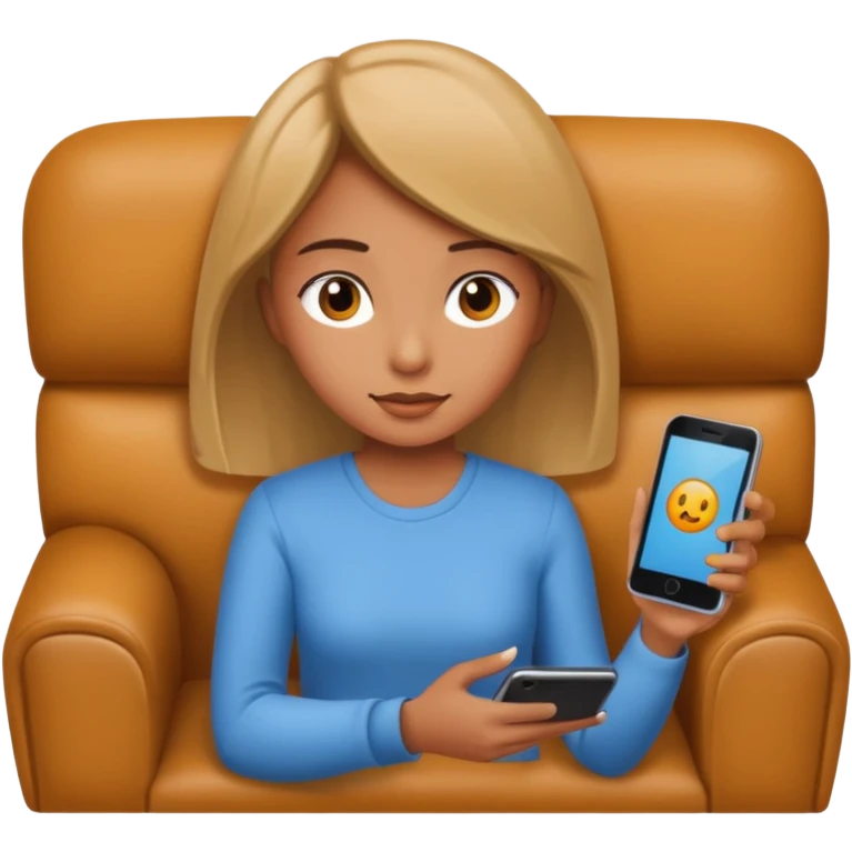 girl looking at phone on sofa emoji