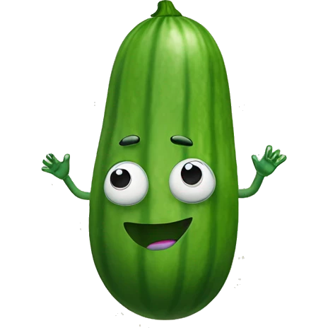 a cucumber with a smiley face and floating hands emoji