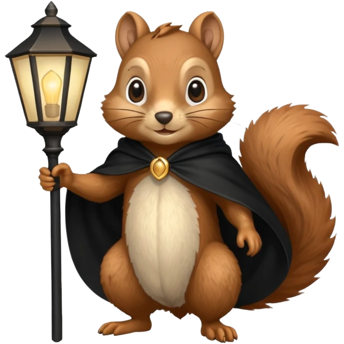 squirrel holding lamp light with black cape emoji
