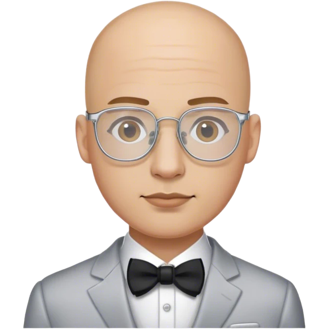 bald male groom with small square silver metal wire frames glasses emoji