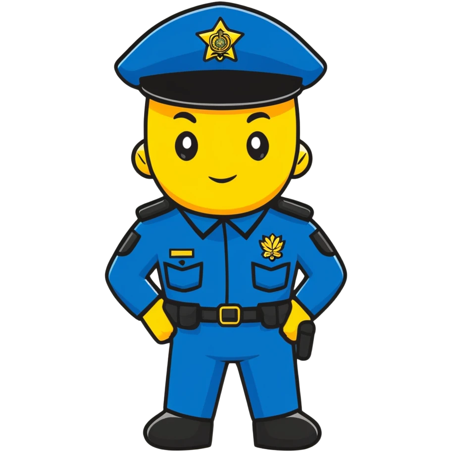 Russian police officer with yellow hat and uniform, professional stance emoji