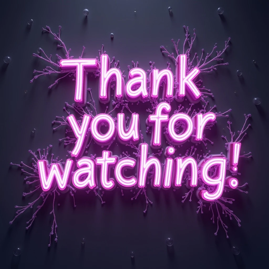"thank you for watching!" cyberpunk style text splash overlay lavender emoji