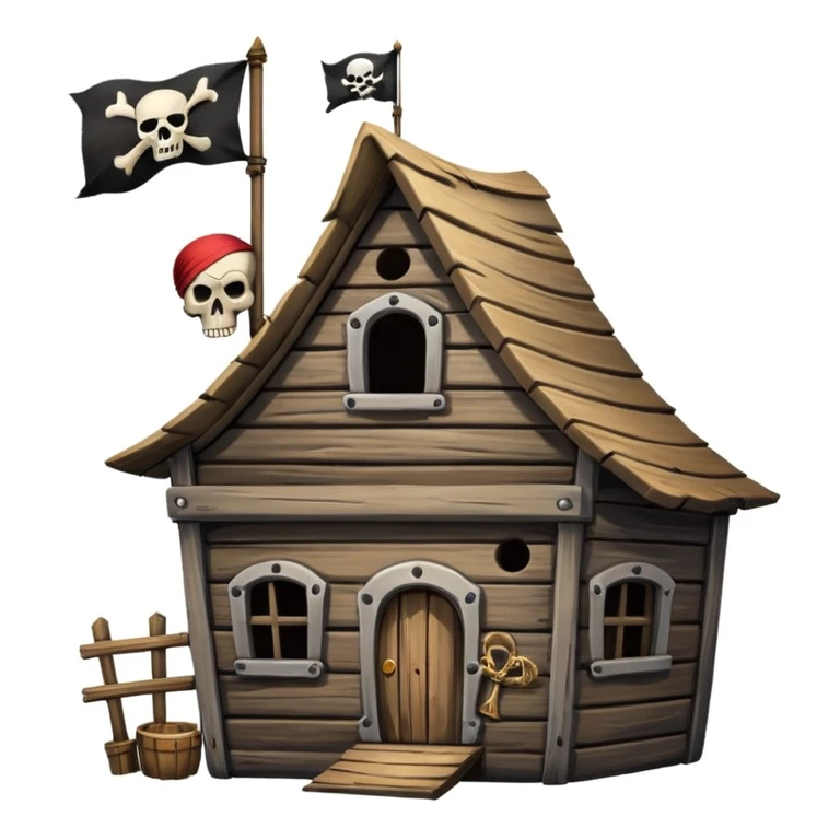 old pirate's house with skull flag emoji