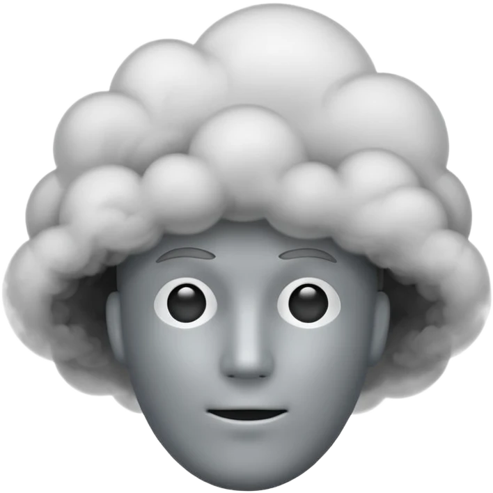 Minimalist emoji-style sticker of a faceless head surrounded by smoke. No facial features. Grayscale tones, soft outline.
 emoji