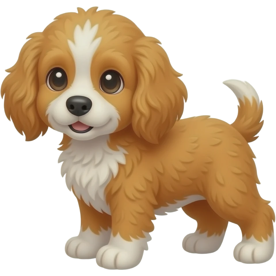 Orange cockapoo puppy with white paws and white chest emoji