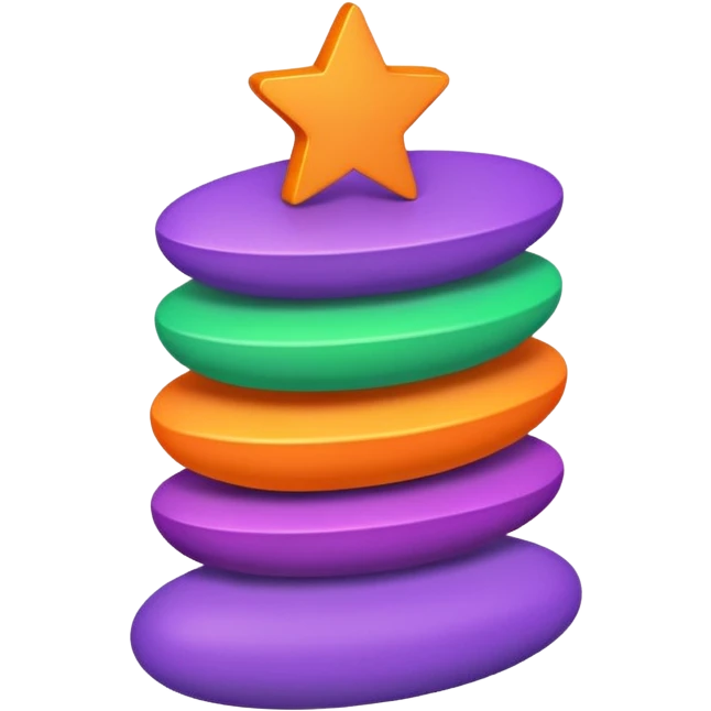 stack of colorful shapes: green rectangle, orange oval, purple star emoji