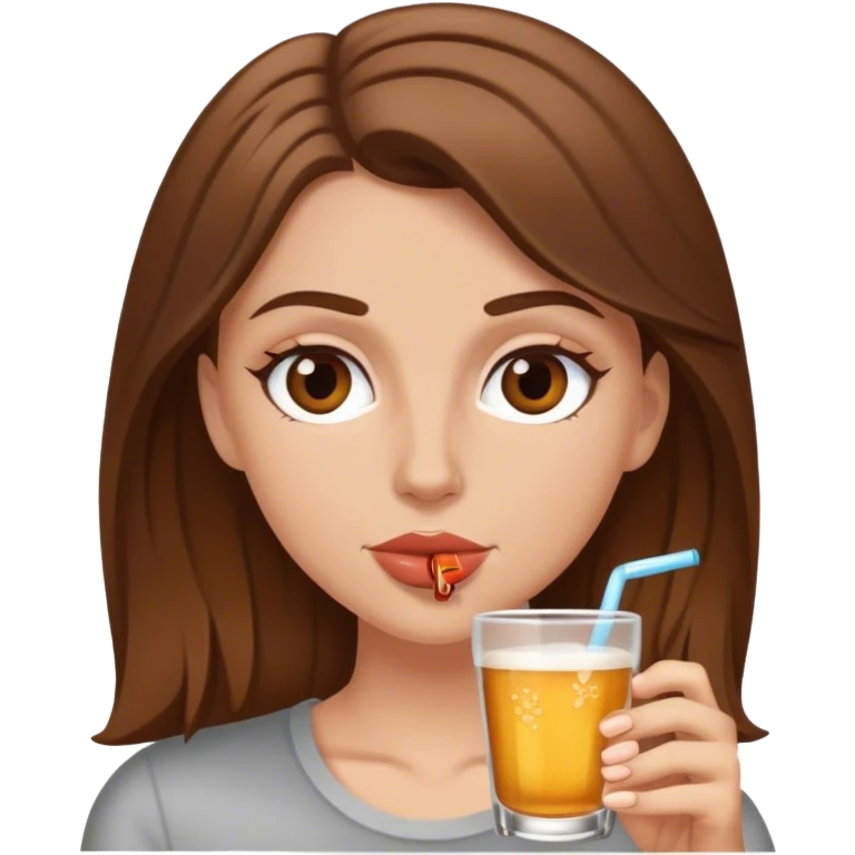 White girl brown hair drink  emoji