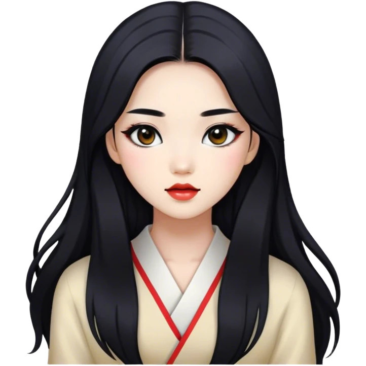 Walking girl with long black hair and very beautifull with Korean makeup.  emoji