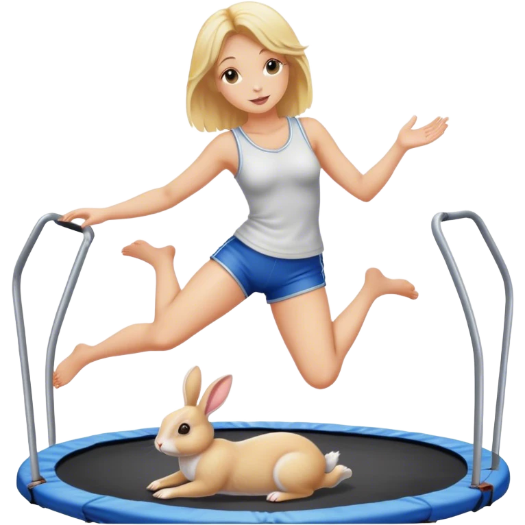 Blonde woman on trampoline with rabbit emoji
