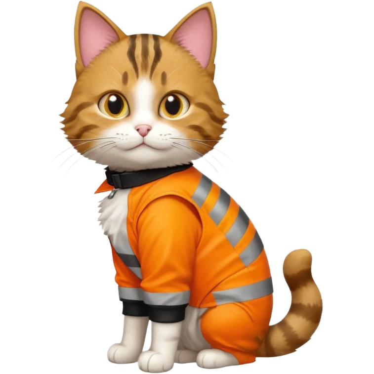tabby cat standing in orange hi-vis clothing facing right emoji