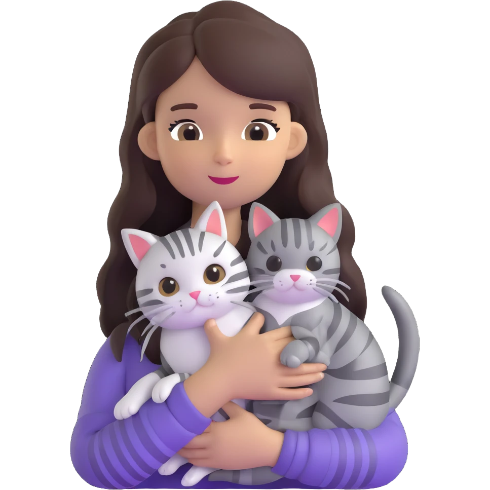 girl with long hair holding a cat with silver stripes emoji